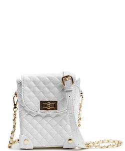 Quilted Twistlock Faux Leather Crossbody Bag 6630 WHITE